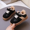 thumbnail image 2 of Toddler Boys Girls Winter Flat Shoes Fuzzy Lined Hook and Loop Walking Shoes Casual Nonslip Splice Suede Sneakers Black 8 Toddler, 2 of 5
