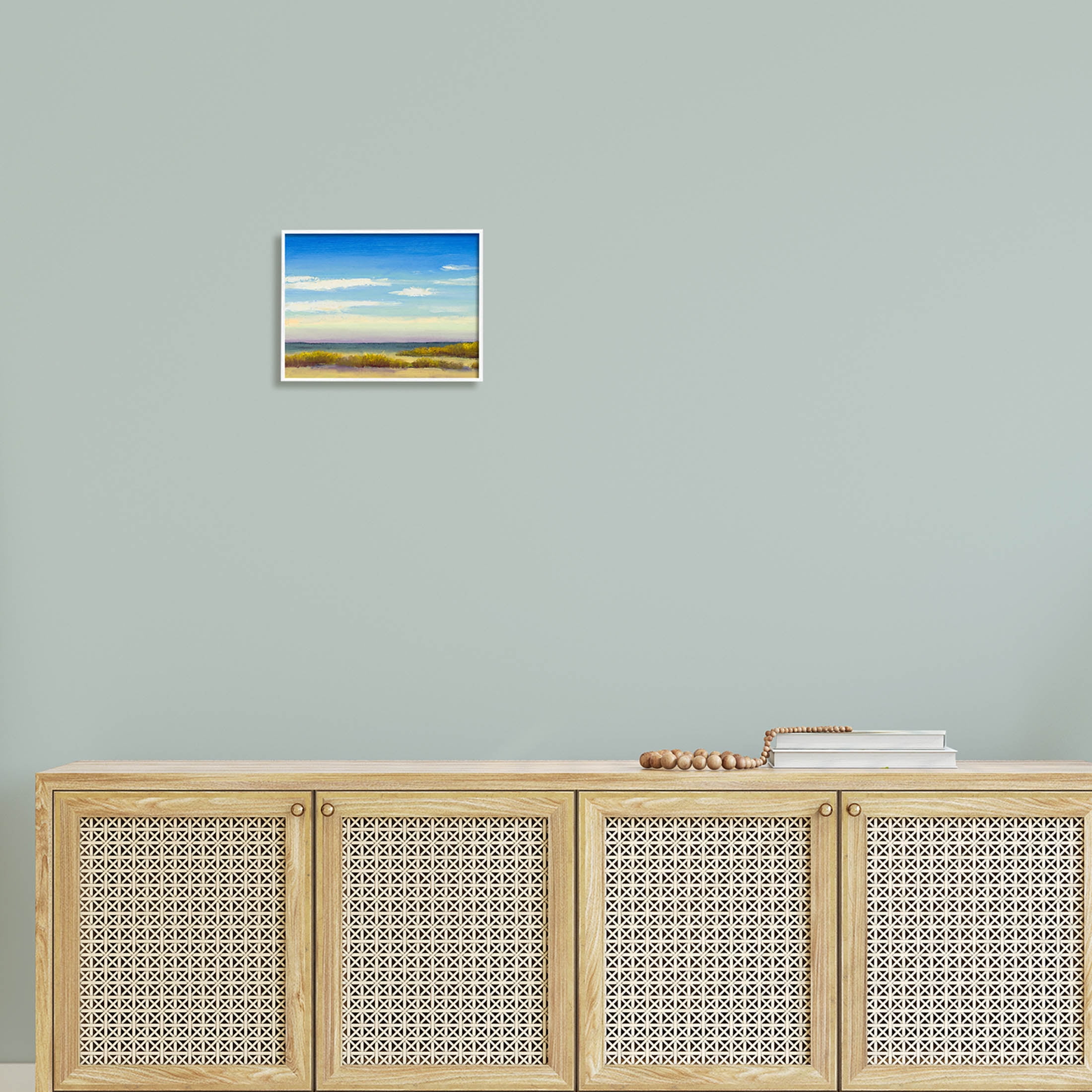 Coastal Beach Vivid Blue Sky Coastal Painting White Framed Art Print Wall Art