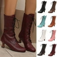 thumbnail image 1 of LOVZFMLL Bottes pour Femmes Bottes Chelsea Mi-Mollet à Lacets Bout Rond Sangles Ajustables Talon Évasé Moyen Bottes Mode Automne Hiver, 1 of 8