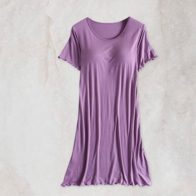 TopLLC Ensembles de Détente pour Femmes, Bretelles de Pyjama pour Femmes Grande Taille Robe de Maison pour Femmes Robe de Pyjama Courte avec Coussin de Poitrine Style Mince Débardeur Intégré Couleur Manches Mi-Longues Longues Chemises de Nuit
