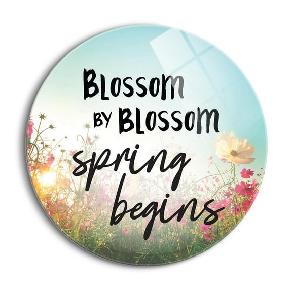 Spring Begins Sunlit Pink Floral 24 inch Glass Wall Hanging Sign