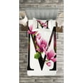 thumbnail image 2 of Ambesonne Letter M Quilted Bedspread Set 2 Pcs, M with Magnolia Floral, Twin Size, Pink Green Black, 2 of 5