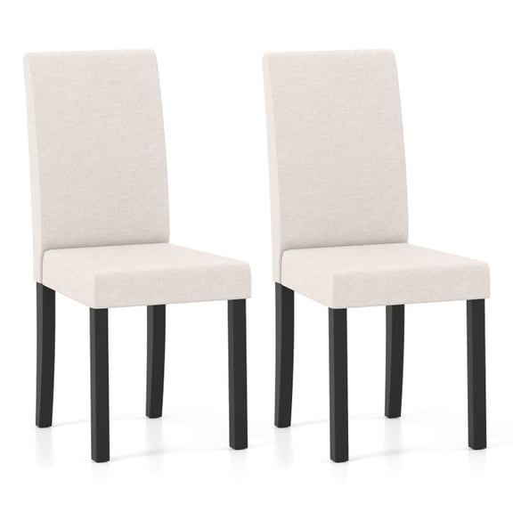 Furnibear Upholstered Dining Chairs Set of 2 with Padded Faux Linen Seat and Rubber Wood Legs for Kitchen and Dining Room, Beige