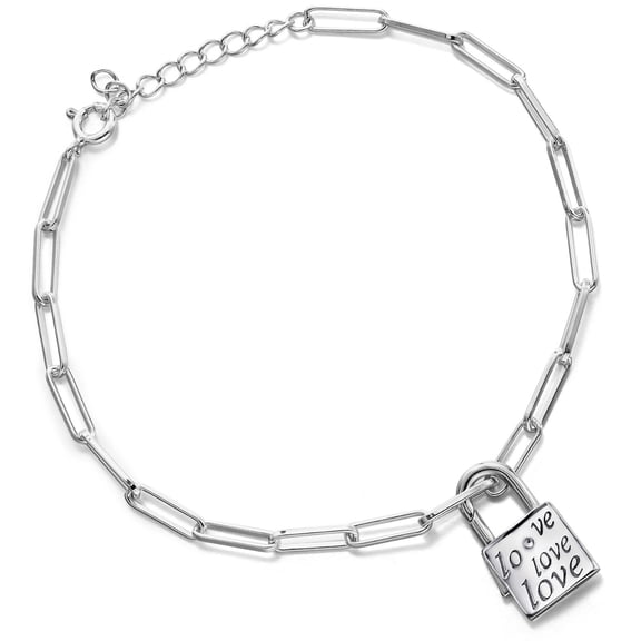 Gem Stone King Made in Italy 925 Sterling Silver Love Lock Paperclip Chain Bracelet for Women (8.25 inch Adjustable Chain)