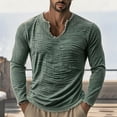 thumbnail image 5 of UDAUDU Linen Shirts for Men Long Sleeve Summer Fall Vintage V Neck T Shirts Men Frayed Raw Edges Beach Vacation Tassel Tops Army Green L, 5 of 5