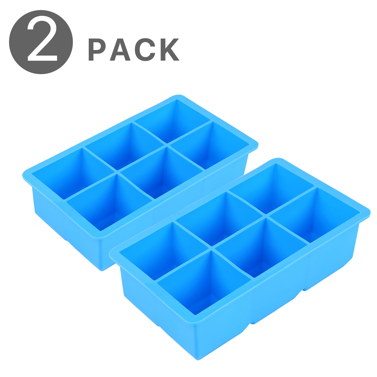 2 Pack Silicone Ice Cube Tray Molds ~Big 8 X 2 Inch Square  Whiskey ~BPA Free 