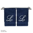 thumbnail image 2 of Monogrammed Hand Towel, Personalized Gift, 16 x 30 Inches - Set of 2 - Silver Embroidered Towel - Extra Absorbent 100% Turkish Cotton- Soft Terry Finish - For Bathroom, Kitchen and Spa- Script L Navy, 2 of 2