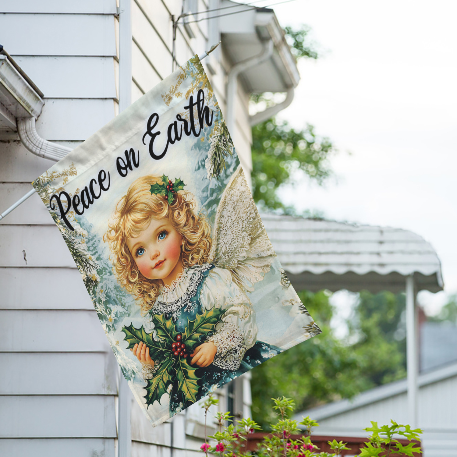 America Forever Peace on Earth Angel House Flag, 28 x 40 inches Double Sided, Vintage Christmas Angel Holiday Flag, Festive Winter Decor Outdoor Seasonal Flags for Yard, Lawn
