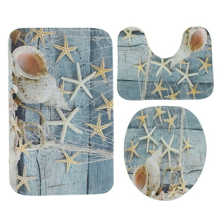 Xmas Door Mats 3Pcs Bathroom Set Toilet Lid Cover + Floor Pedestal Rug + Non-slip Pad bathroomdecor Mat Doormat Carpet Home Decor Christmas Gift ()