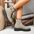 thumbnail image 4 of Mostsola Womens Combat Boots Lace up Low Heel Lug Sole Ankle Booties Mid Calf Boots, 4 of 8