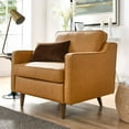 thumbnail image 2 of Armchair Accent Chair, Tan, Leather, Modern Contemporary Mid-Century French Country, Mid Century Living Hotel Lounge Cafe Lobby, 2 of 8