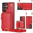 thumbnail image 1 of Mantto Crossbody Case for Galaxy S22 Ultra, Wallet Credit Card Kickstand Holder Shoulder Strap Zipper Pocket Premium PU Leather Case For Samsung Galaxy S22 Ultra, Red, 1 of 9