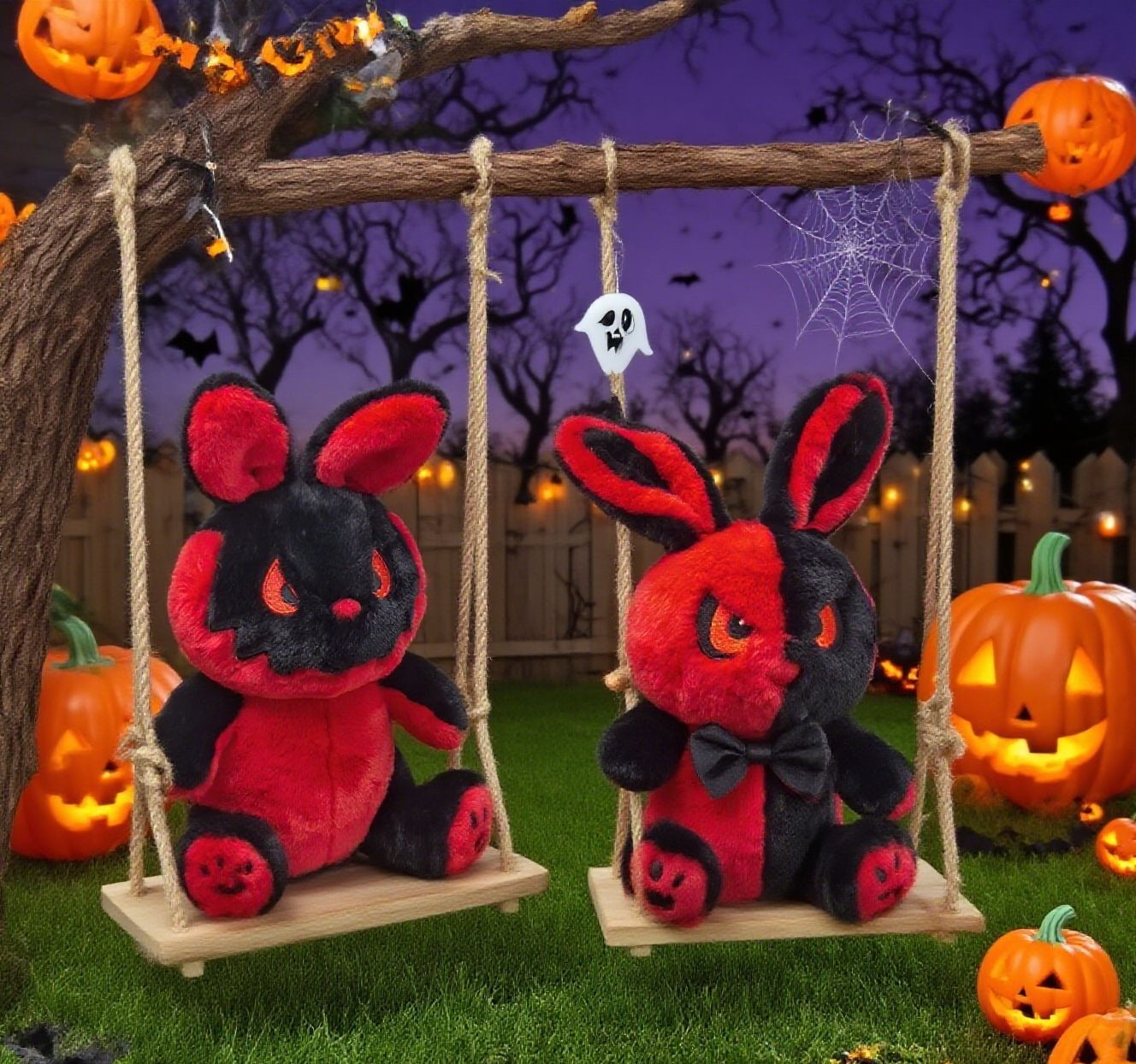 Halloween Bunny Plush Toy, Cute Stuffed Animal Rabbit Doll, Soft Furry Pillow Plushie for Kids and Adults, Holiday Home Decoration, Adorable Rabbit Plush Gift for Halloween Party & Bedroom Decor