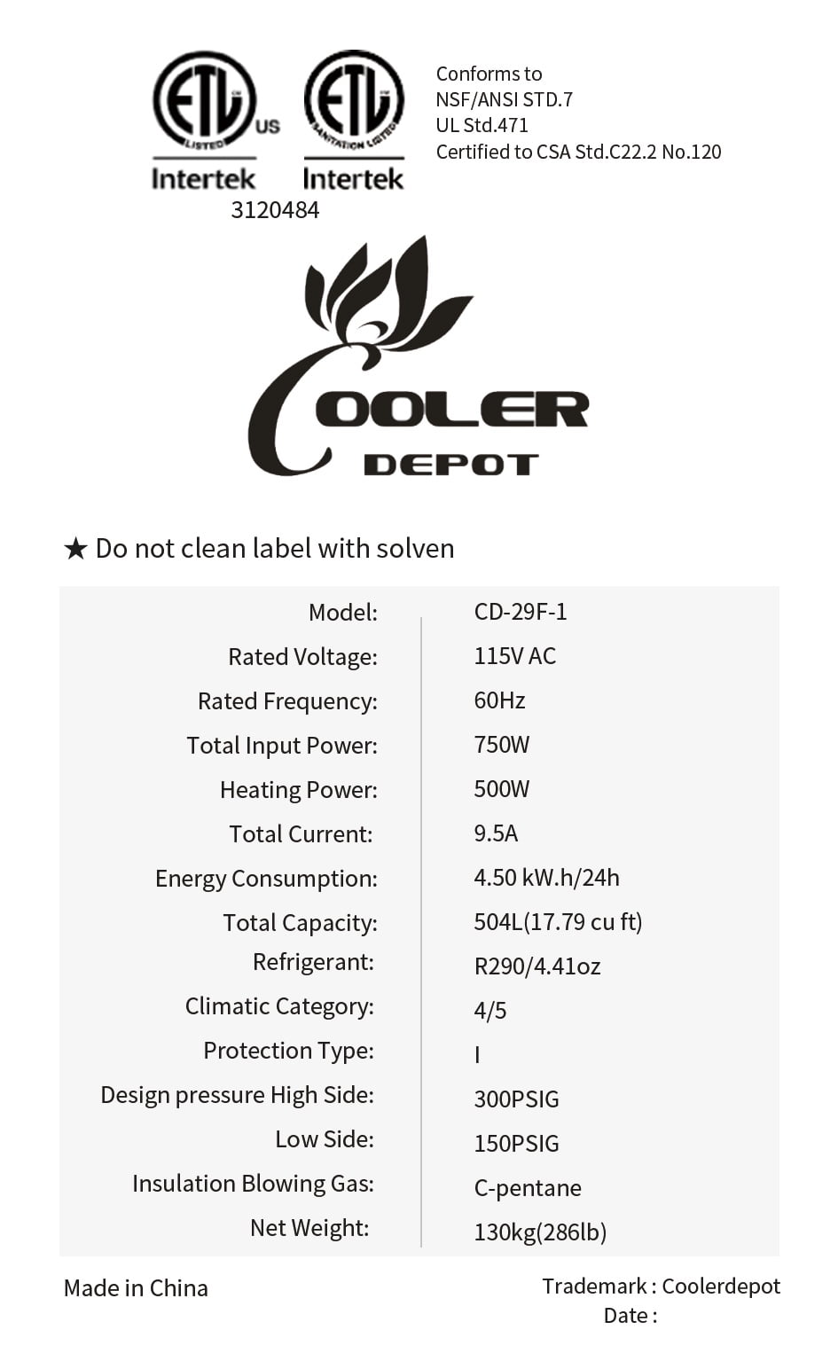 Cooler Depot 28 In. 17.8 Cu.ft Solid Door Reach-In Freezer 1 Door Freezer C28F, NSF Certified