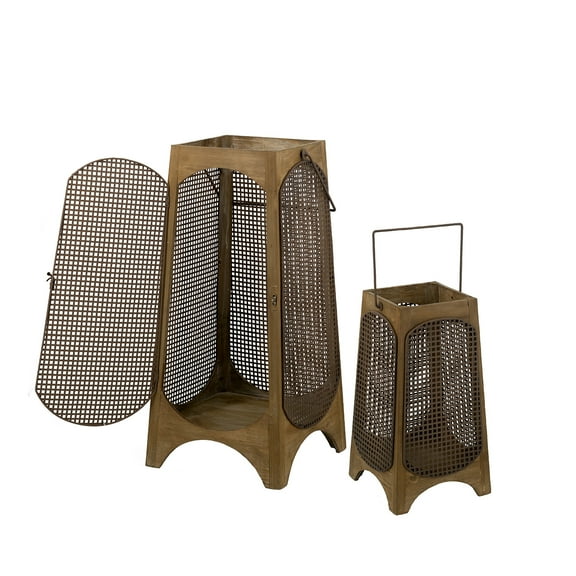 A&B Home Weathered Lanterns with Arched Legs and Mesh Design-  Set of 2 -  L:14x14x29.5" S:9.5x9.5x17.5"