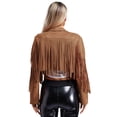 thumbnail image 2 of TiaoBug Women's Faux Suede Fringe Cropped Jacket Long Sleeve Vintage Cardigan Swing Tassel Outwear Brown M, 2 of 5