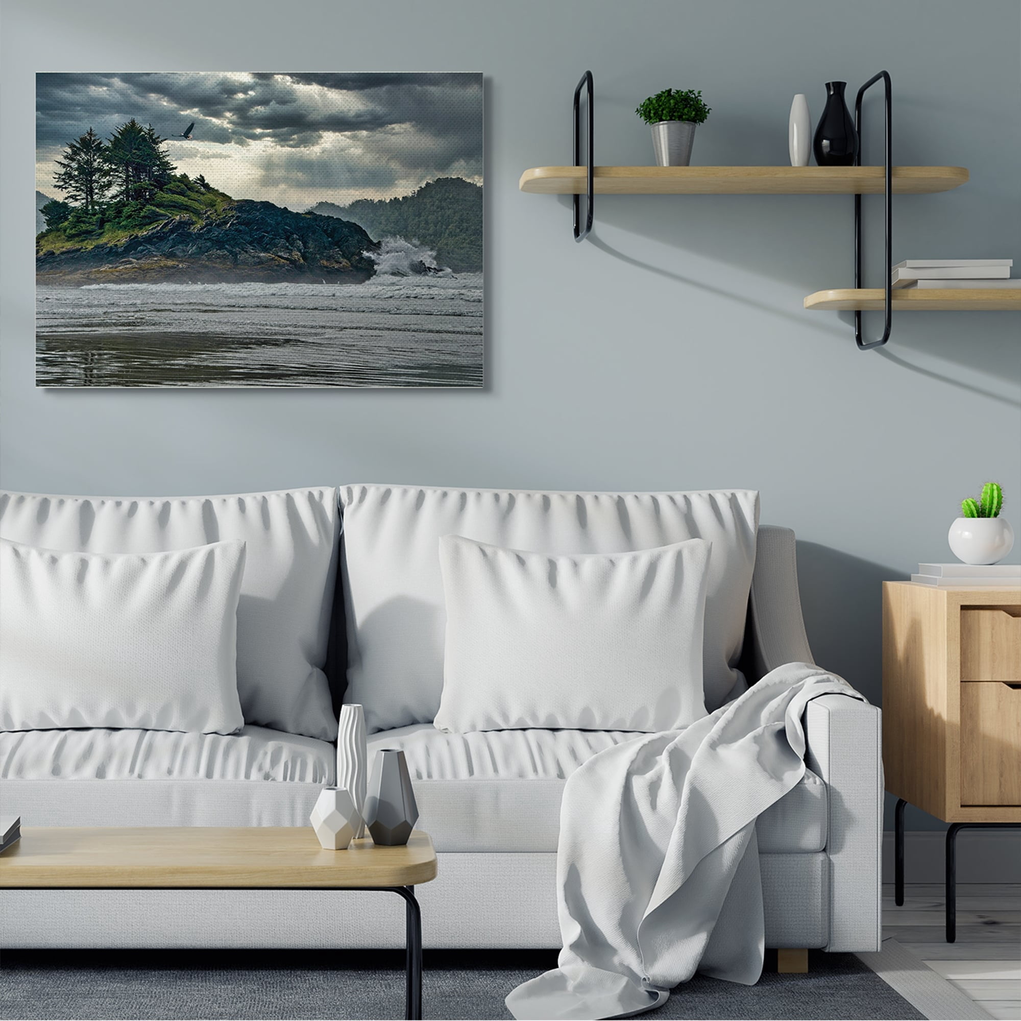 Stupell Industries Waves Crashing into Island Rustic Landscape,24 x 30,Designed by Chuck Burdick