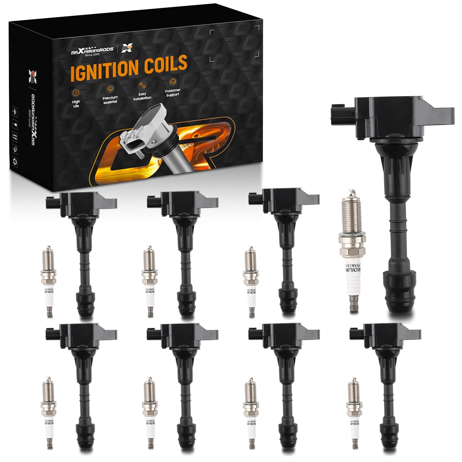 maXpeedingrods UF551 Set of 8 Ignition Coil Pack and Iridium Spark Plugs Fit for Nissan Armada NV2500 NV3500 Titan, for Infiniti QX56 2007-2015 V8 5.6L, Ignition Coil Kit Replaces 22448ZE00A