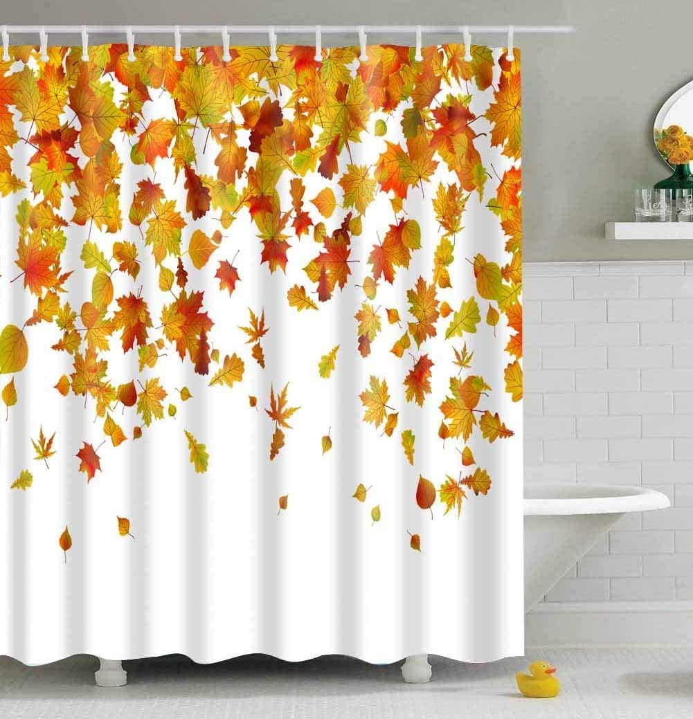 Fall Shower Curtains For Bathroom Longrv Romantic Autumn The Fall Of Maple Leaves Waterproof