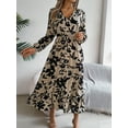 thumbnail image 5 of Women's Autumn Casual Dresses V Neck Lantern Long Sleeve Floral Printed Fluttering Long Dresses, 5 of 7