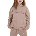 thumbnail image 4 of TOOYOU Girls 2 Pieces Sweatsuits Outfits Letter Printing Pullover Hoodie Tops And Sweatpants Tracksuit Set Fashion Casual Clothing Set Beige Size 4-5 Years, 4 of 4