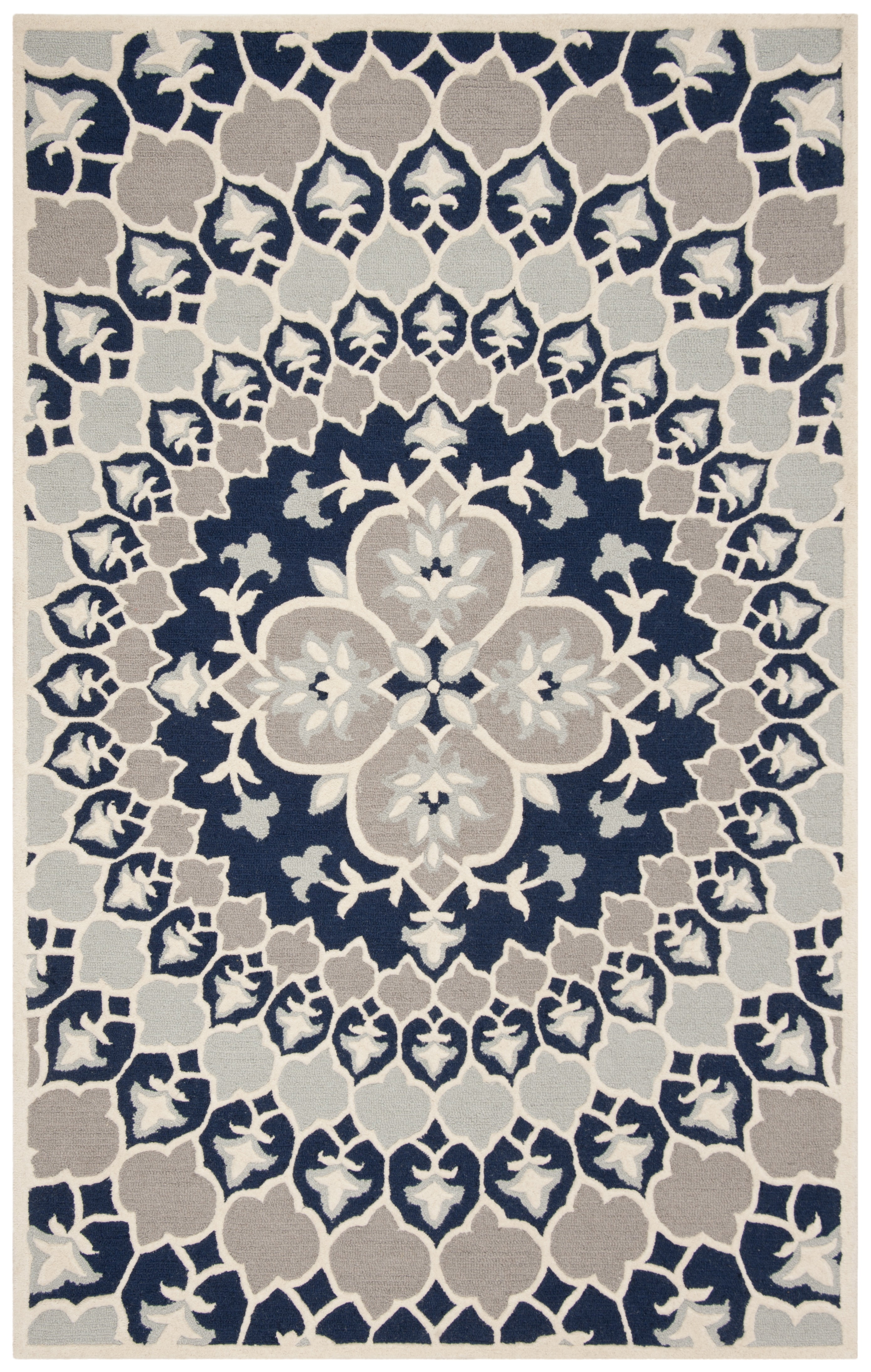 SAFAVIEH Bellagio Zoja Floral Wool Area Rug, Navy Blue/Ivory, 5' x 8'
