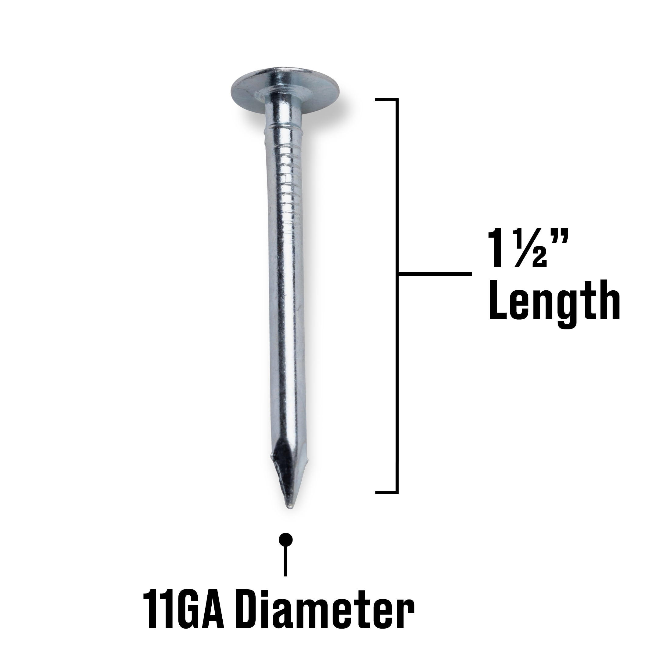 Fas-n-tite Roofing Nails, 1-1/2", Steel, Electro-Galvanized Finish, Gray, 25 pack