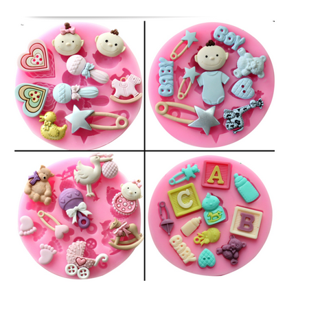 

Kalavika Set of 4 Baby Shower Theme Mini Cake Fondant Mold Cake Decorating Mold Gummy Sugar Chocolate Candy Cupcake Mold