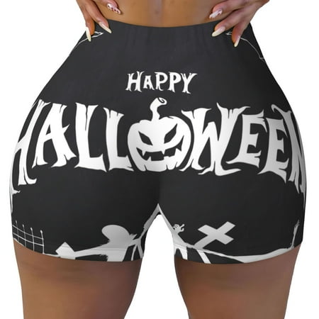 Workout Shorts Women  Happy Halloween Black Biker Shorts for Women Running Gym Spandex Shorts Tummy Control