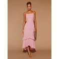 thumbnail image 6 of Pink Womens Tiered Ruffle Hem Midi Dress With Flared Short Sleeves, Round Neck, Elegant For Evening Or Cocktail, 6 of 7