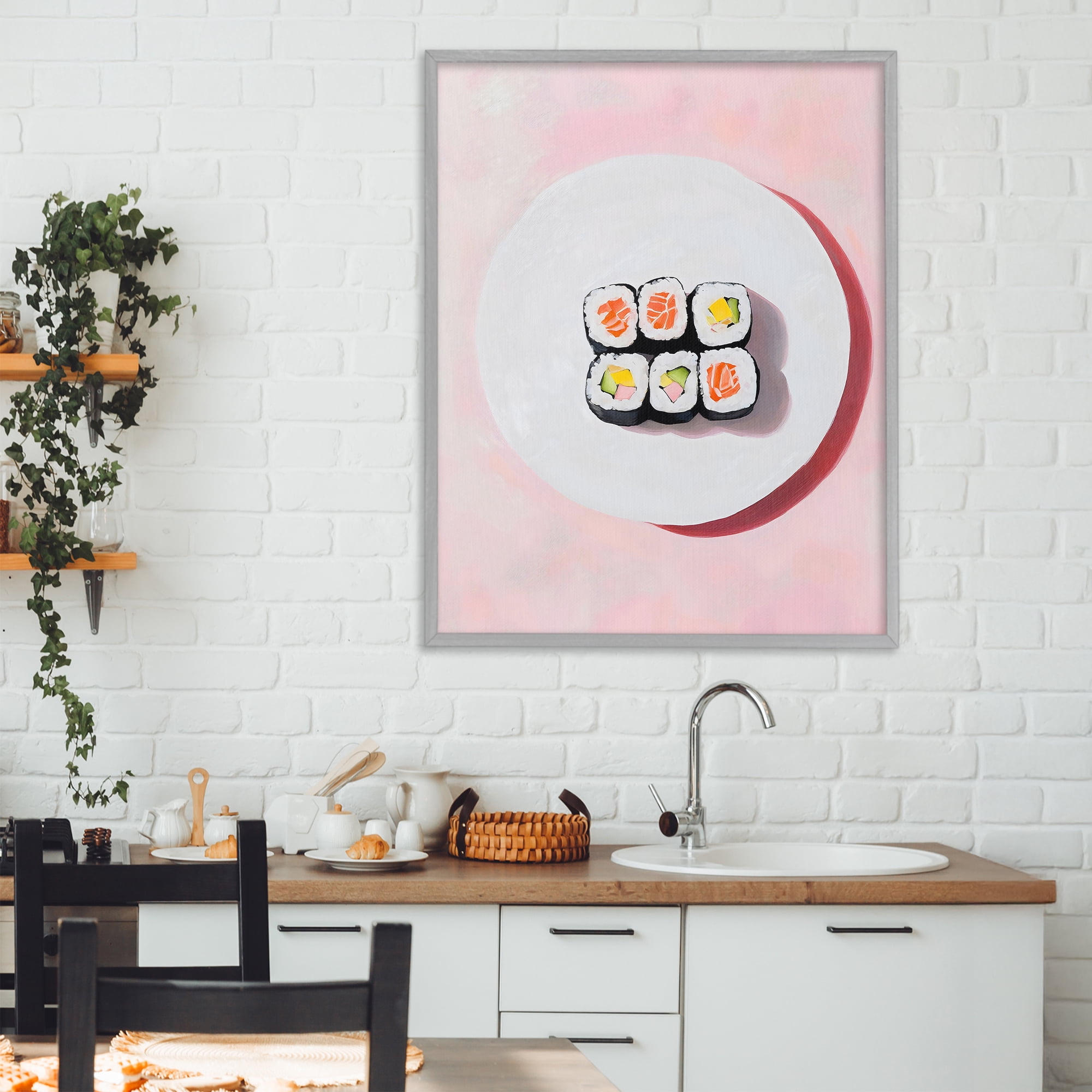 Stupell Industries Sushi Rolls on Plate Gray Framed Giclee Art, design by The Prints Vibe