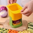 thumbnail image 4 of Cortadora portátil de acero inoxidable, para frutas de patata vegetales (dos piezas amarillas) Picadora de verduras 2 en 1 Picadora de mano para cortar en cubitos y cortar verduras, 4 of 5