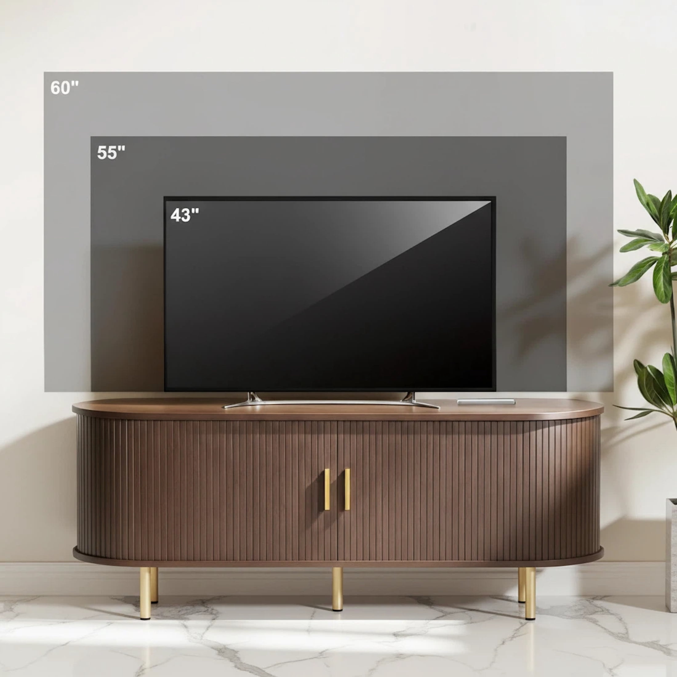 Aisword 55 Inch TV Stand with Power Outlet for TVs up to 60 Inch, Entertainment Center with Storage and Adjustable Shelves, Media Console with Sliding Doors for Living Room, Brown