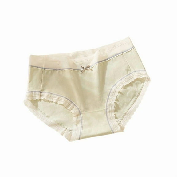Sunvit-Panties Womens Mid-Rise Cotton Briefs - Green, Size L, Lace Trim & Bow Detail, Soft Breathable Everyday Comfort Underwear, 1 Piece