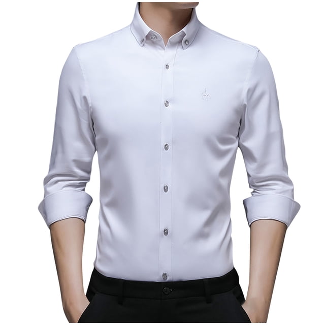 Blusa informal de seda helada para hombre, manga larga, fibra de bambú, arrugas, sin planchado Pompotops oipoqjl26908
