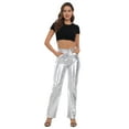 thumbnail image 2 of HDE Women's Metallic Faux Leather Pants High Waisted Trousers Silver 14, 2 of 6