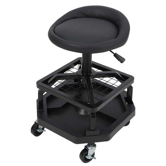 Huisuilinss Rolling Garage Stool, Garage Stool,Rolling Mechanic Stool with 9.14”-11.69” Adjustable Height,330 LBS Capacity, Ample Tool Tray Storage With Cup Holder
