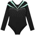 thumbnail image 3 of YONGHS Kids Girls Gymnastic Leotard Rhinestone Long Sleeve Ballet Dance One Piece Unitard Bodysuit Light Green 8, 3 of 6