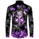 thumbnail image 1 of Camisas de lujo con estampado floral 3D de calaveras para hombre camisetas de manga larga con cuello vuelto y botones camisetas de estilo hip hop con personalidad, 1 of 6