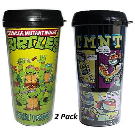 Ninja Turtle Coffee Mug Silver Buffalo Nickelodeon Teenage Mutant Ninja Turtles Plastic Travel TMNT Mug 16-Ounce Cups Set of 2 ()