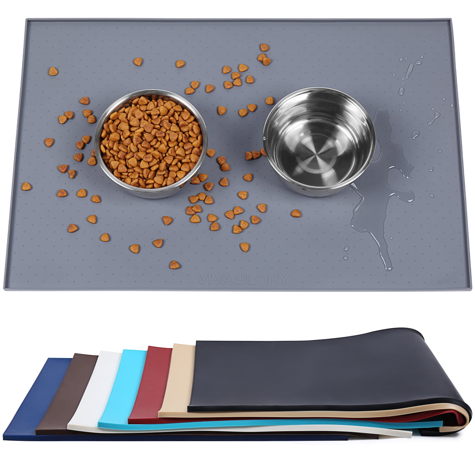VIVAGLORY Dog Food Mat, Silicone Cat Feeding Bowl Mat, Pet Dish