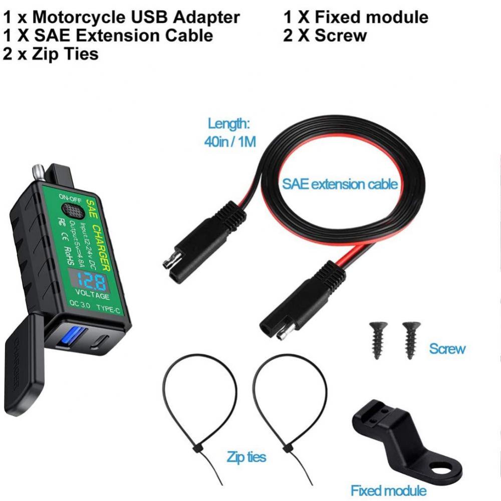 Adaptateur SAE Vers USB Avec Voltmètre, Prise De Déconnexion Rapide Pour Moto Avec Chargeur USB Double étanche 2.1A - Chine Pièces De Moto, Chargeur De Batterie