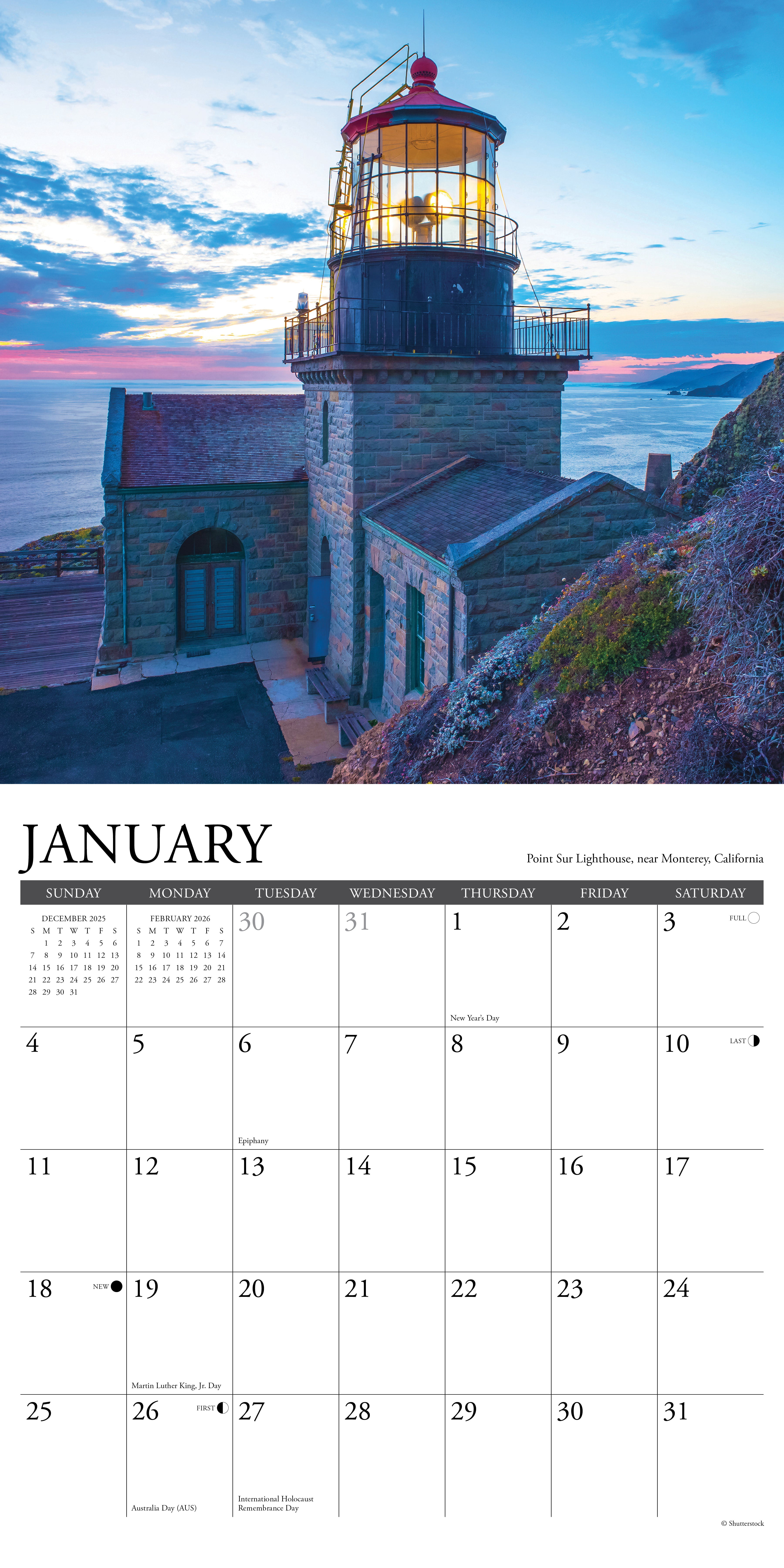 Lighthouses 2026 Wall Calendar, (Paperback)