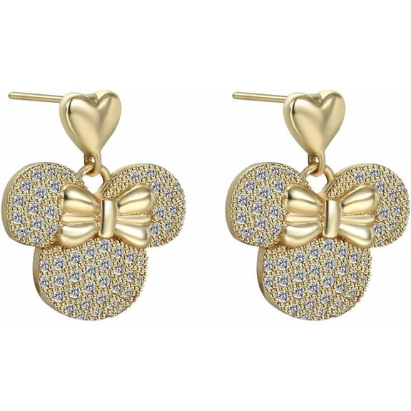 Cute Dangle Mouse Stud Earrings Rhinestone CZ Heart Bow Knot Dangling Drop Earrings Cartilage Jewelry for Women