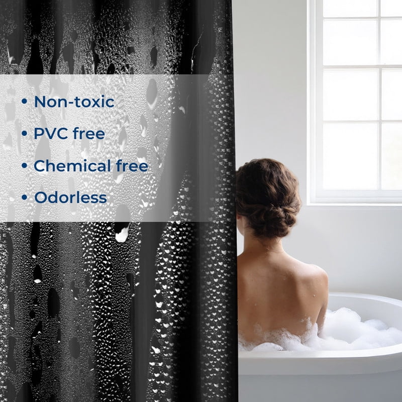 Yiannan Black PEVA Shower Curtain Liner, Rustproof Grommets, Waterproof, 3 Magnets，72x78