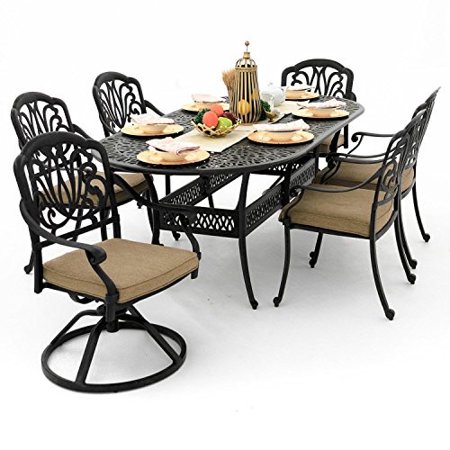 Rosedown 7 Piece Cast Aluminum Patio Dining Set With 2 Swivel
