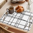thumbnail image 3 of Black Striped Placemats Set of 6 Navy Indigo Contemporary Minimalist Art Place Mats Indoor Wipeable Table Mats Washable Cloth Dining Table Placemats for Kitchen Holiday Party Home Decor 13x19 Inch, 3 of 9