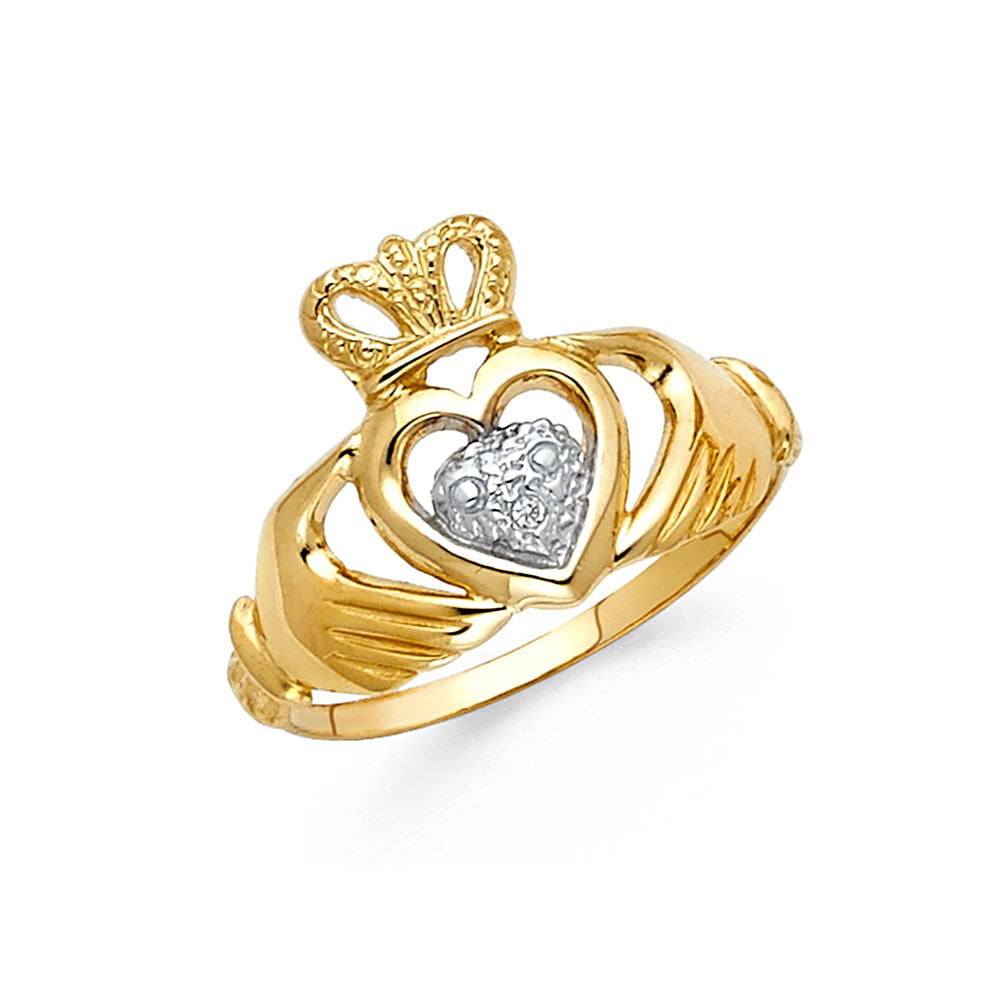 Trust Jewelry - 14k Two Tone Solid Italian Gold Heart Hands & Crown ...