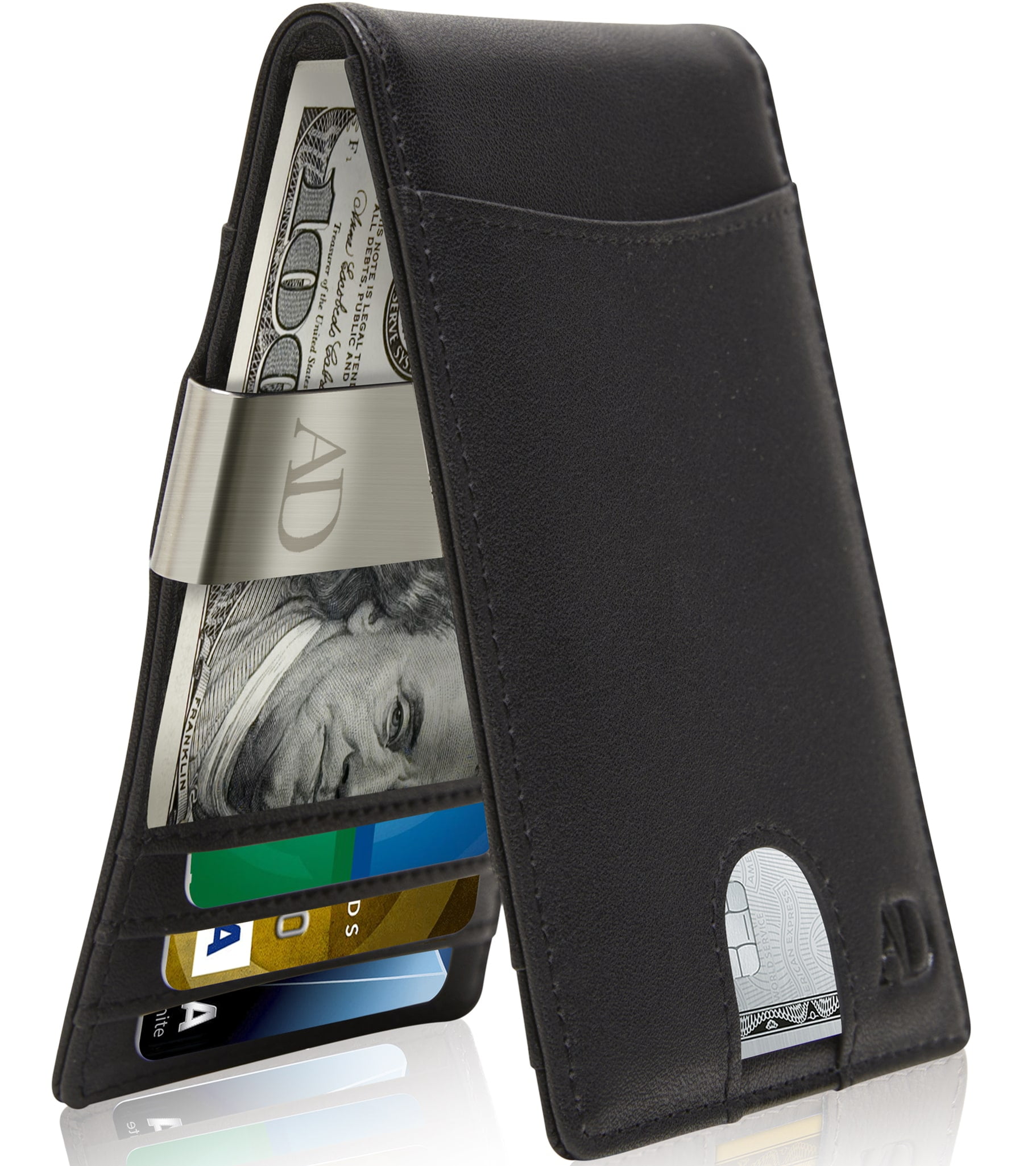 RFID Blocking Minimalist Bifold Wallet for Men Slim Wallet with Money Clip 