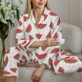 thumbnail image 5 of KLL Hand Drawn Watermelon Print Women's Long Sleeve Pajamas with Pants Sleepwear Loungewear 2 Set-Small, 5 of 7